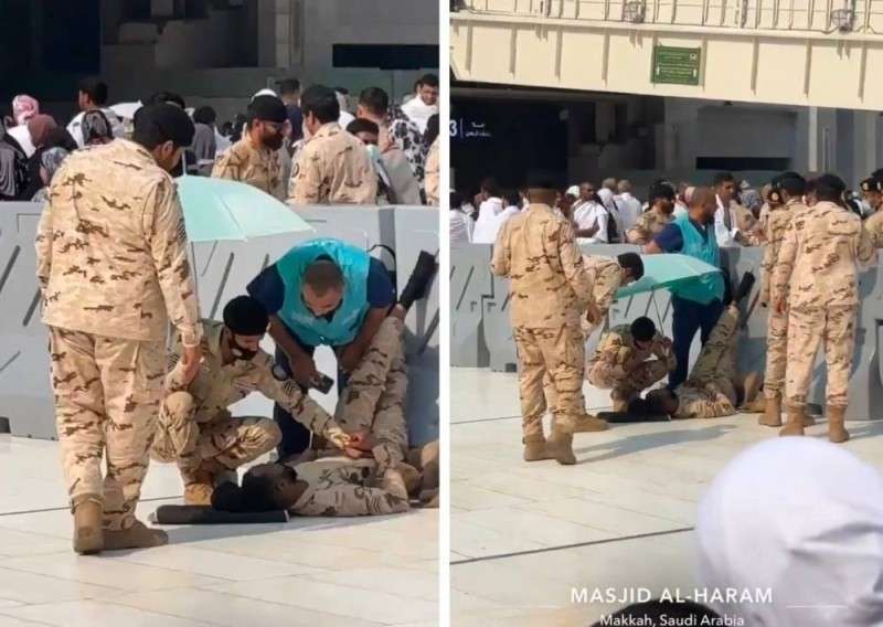 سقوط رجل أمن سعودي  تعرضه للإغماء في الحرم المكي بسبب الإجهاد